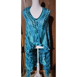 Hand Crocheted Blue Shawl Wrap